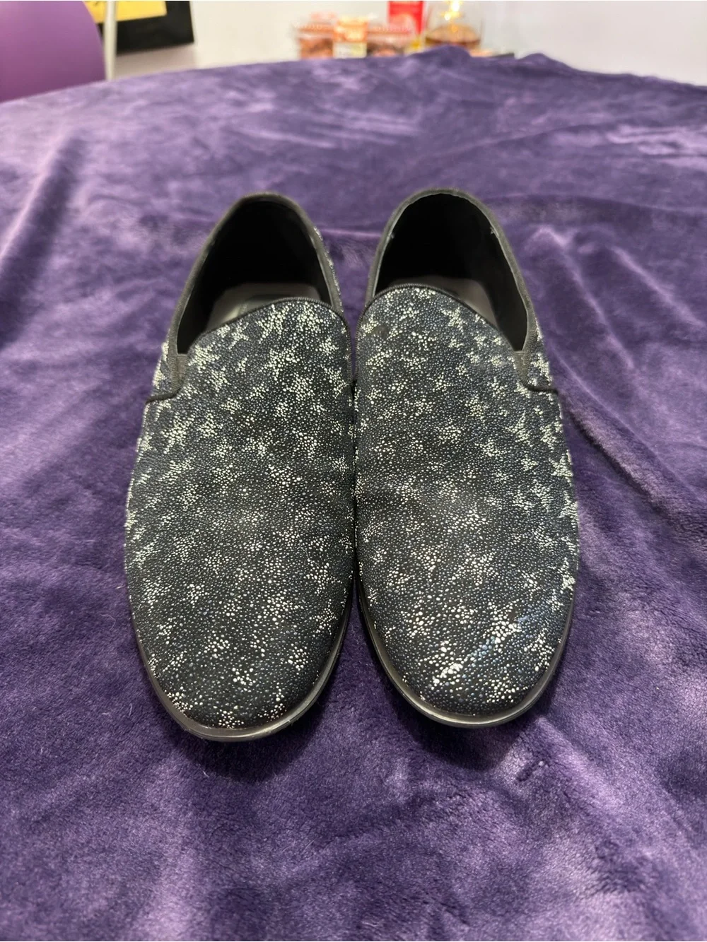 Badgley Mischka Midnight Blue Slip-On Loafers with Silver Star Pattern